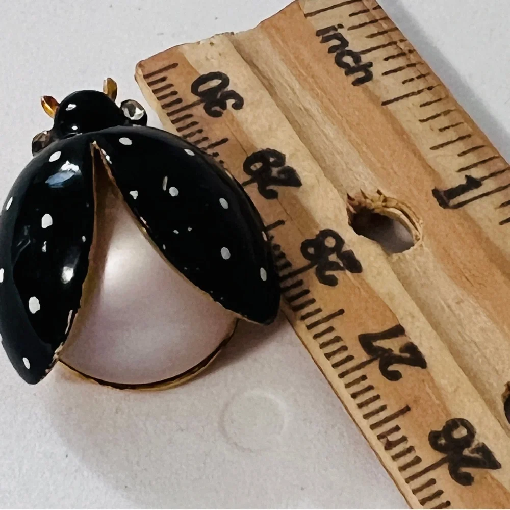 Black snd White Ladybug Brooch Pin Unsigned Vintage